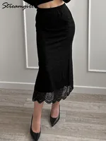 White Lace Skirt Maxi Bodycon Women Summer Office Wear Elegant Formal Skirts With Lace Lady Elastic Waist Lace Black Skirt Long - Image 2
