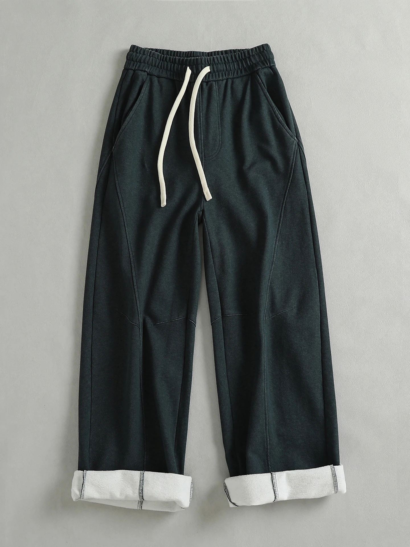 خريف جديد الأمريكية الرجعية الوزن الثقيل شبكة الحياكة سميكة Sweatpants الرجال غسلها الرباط القديم فضفاض مستقيم سراويل تقليدية