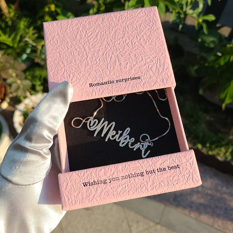 Custom Name Necklace Sweet Heart Copper with Zirconia Word Pendant for Lady Box Chain