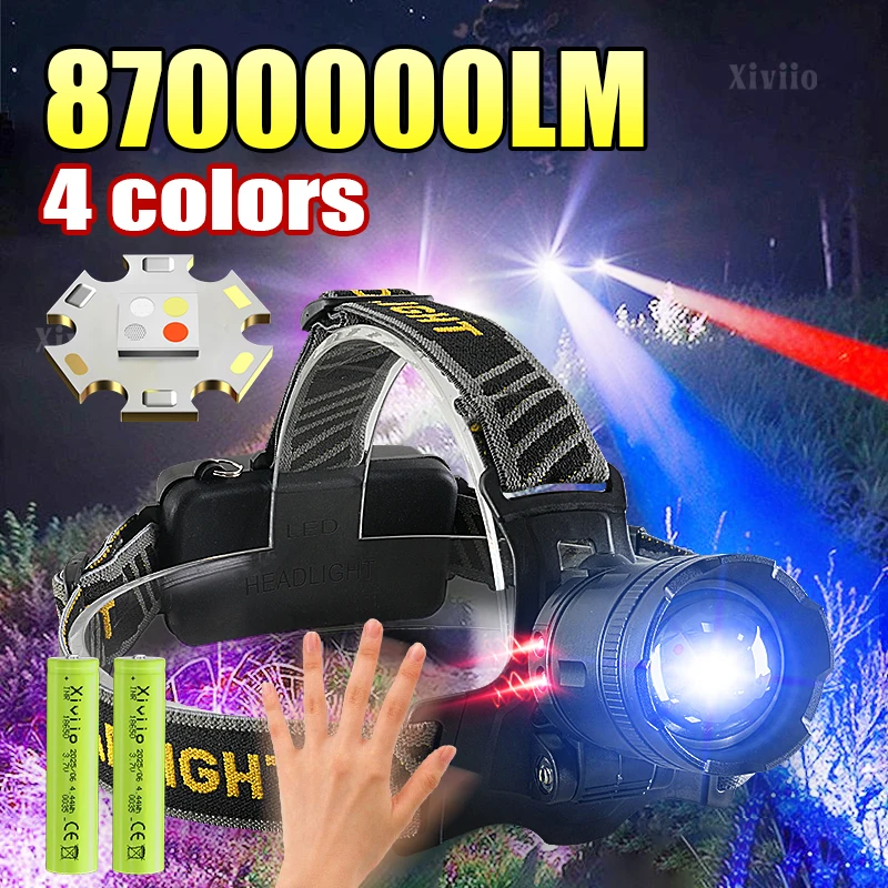 �y�Z�[�����z8700000LM���o��LED�w�b�h�����v18650�[�d���w�b�h���C�g4�F���@�\������2km�L�����v�ނ�w�b�h�g�[�`