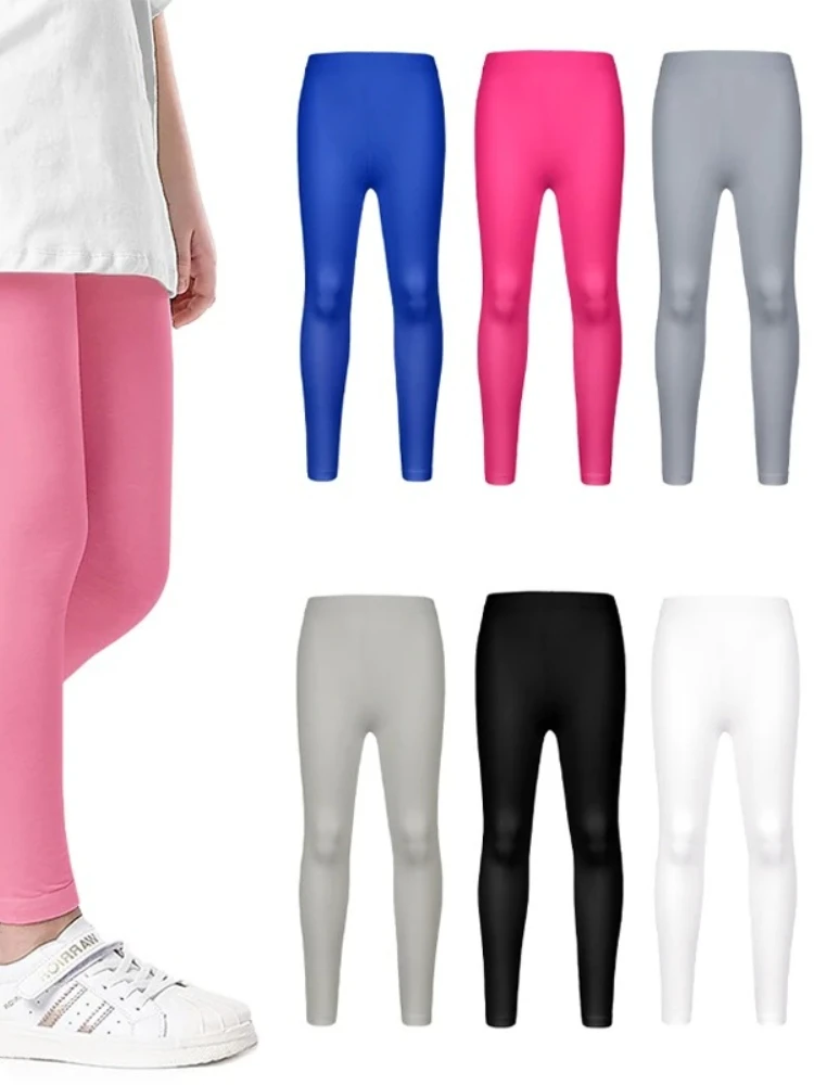 Girls' Solid Color Everyday Casual Cute Leggings, Girls' Stretchy Leggings Multi-Color Option