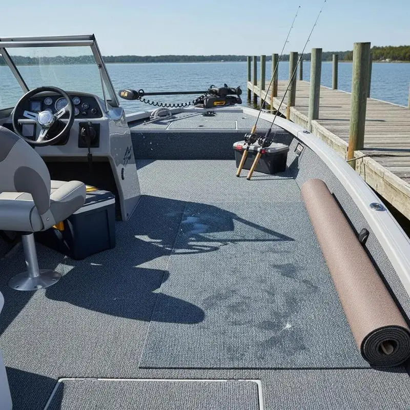 

Gray Boat Flooring 6 ft x 13.1 ft For Deck Patio Porch, TPR Backing Easy Clean Cuttable Outdoor Marine Carpeting Roll