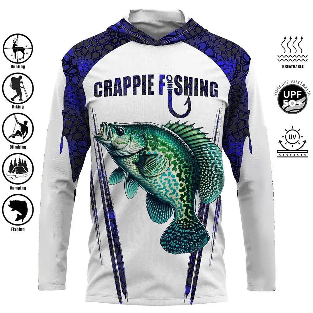 2024 Fishing Shirts Hooded Shirt Uv Protection Man Outdoor Motion Fashion Print Moisture Wicking Man Fishing Apparel Tops