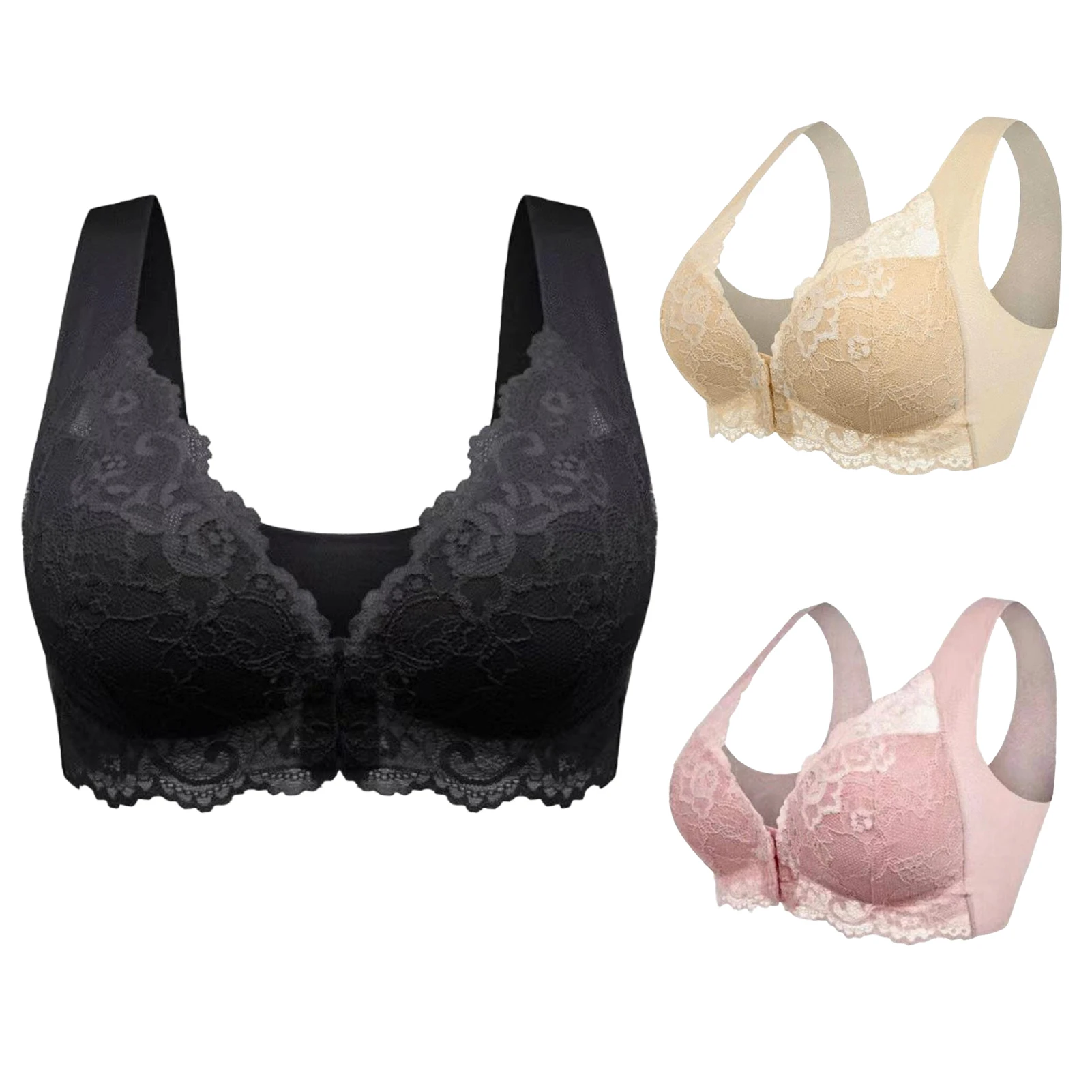 Women Closure Soft Cup Front Closure Bras Underwear Girls Ladies Full Coverage No Steel Ring Vest Lace Underwear Large Size Bra