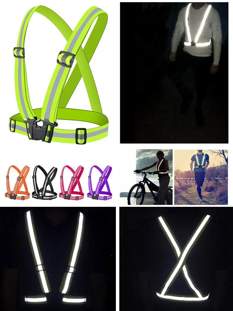 Gilet réfléchissant à jarretelles, vêtements de course de nuit, d'équitation, gilet de sécurité réglable, bande élastique pour adultes et enfants