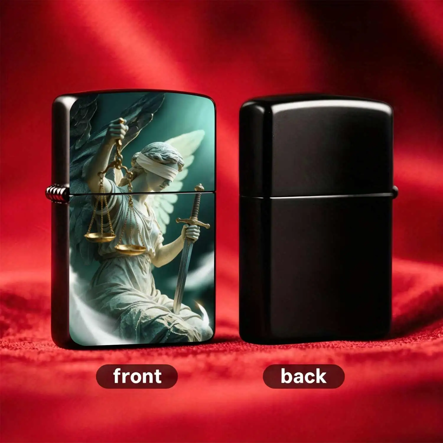 Flip-top Pocket  Windproof  Lighter, Featuring Themis Goddess of Justice Relief, Retro Weathered Texture Body, Portable and Durable Ignition Tool for Outdoor and Daily Use, Personalized Collectible and Gift Item  Lighter