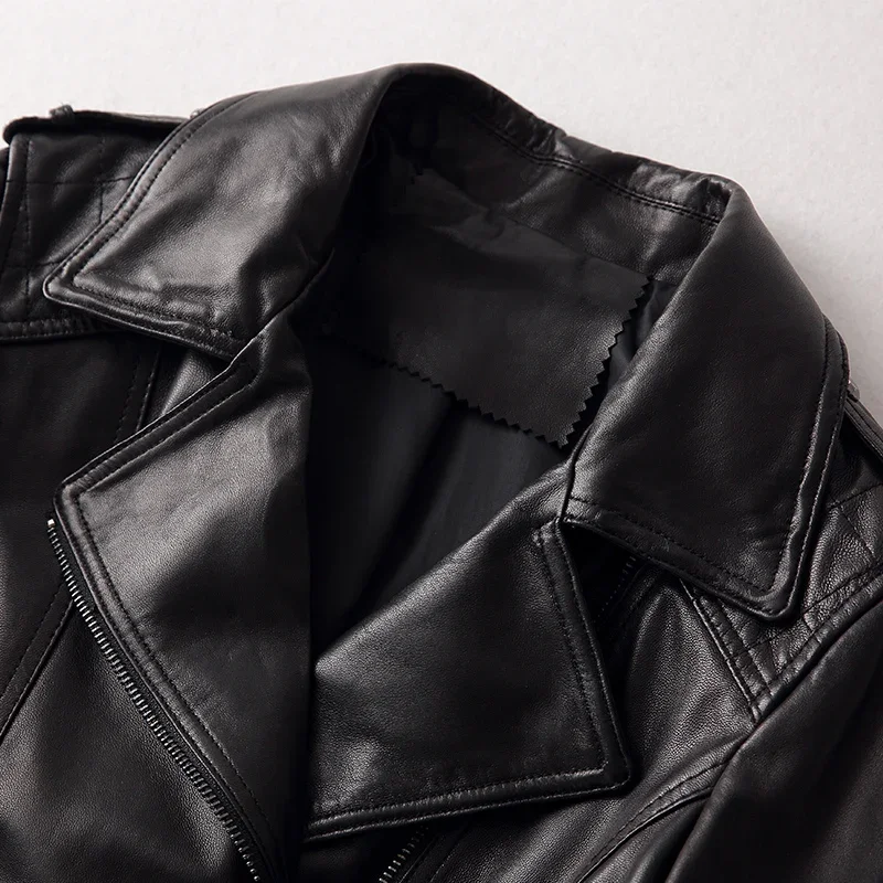 Taijiyane 100% シープスキン本革ジャケットオートバイの女性のレザージャケット春コートスリムショートジャケット Chaquetas Sq