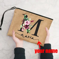 Customized Personalized Name Linen Cosmetic Bag Bridesmaid Clutch Outdoor Travel Beauty Makeup Bag Bachelor Party Lipstick Bag