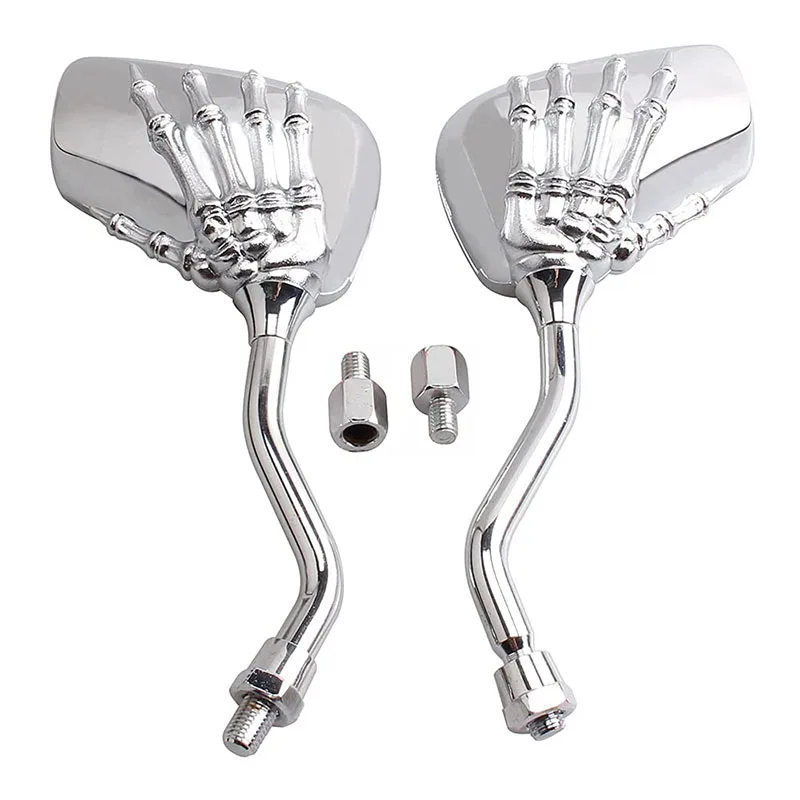 

2pcs Universal Motorcycle Scooter Chrome Skull Hands Claw Side Rear View Mirrors for Motorcycles, E-Bikes with 8mm