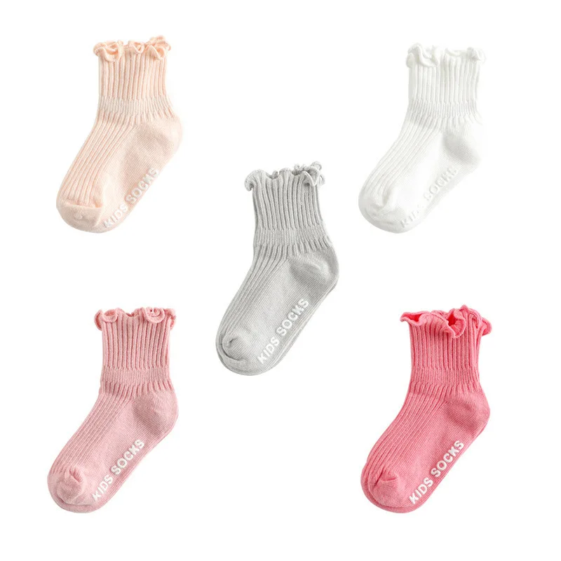 Spring and Autumn Children Sweet Lovely Wooden Ear Edge Princess Baby Comfortable Breathable Point Glue Non-slip Socks