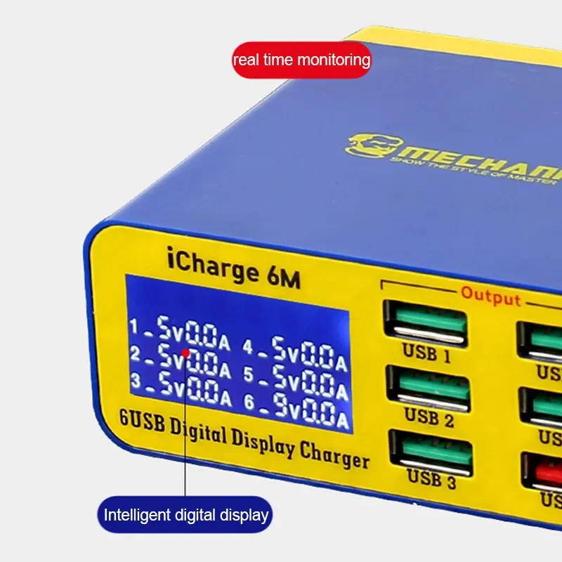 

MECHANIC iCharge 6M QC 3.0 USB Smart Charge Support Fast-Charging With LCD Digital Display Multi-Port Charger For Mobile Phone