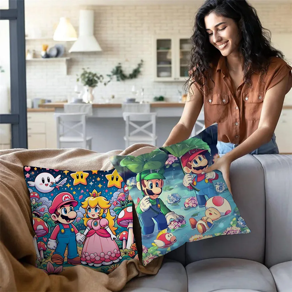 Cool super mario Pillow Covers Cartoon Sofa Decorative Home Double-sided Printing Short Plush Cute Cushion Cover