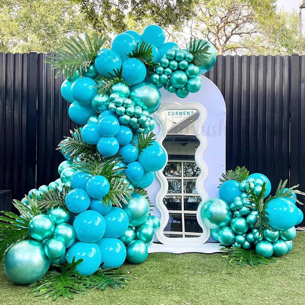 128 Stück blaugrüne blaue Luftballons Bogen Türkis Pfau Blau Metallic Grün Luftballons für Babyparty Hochzeit Strand Geburtstag Party Dekor