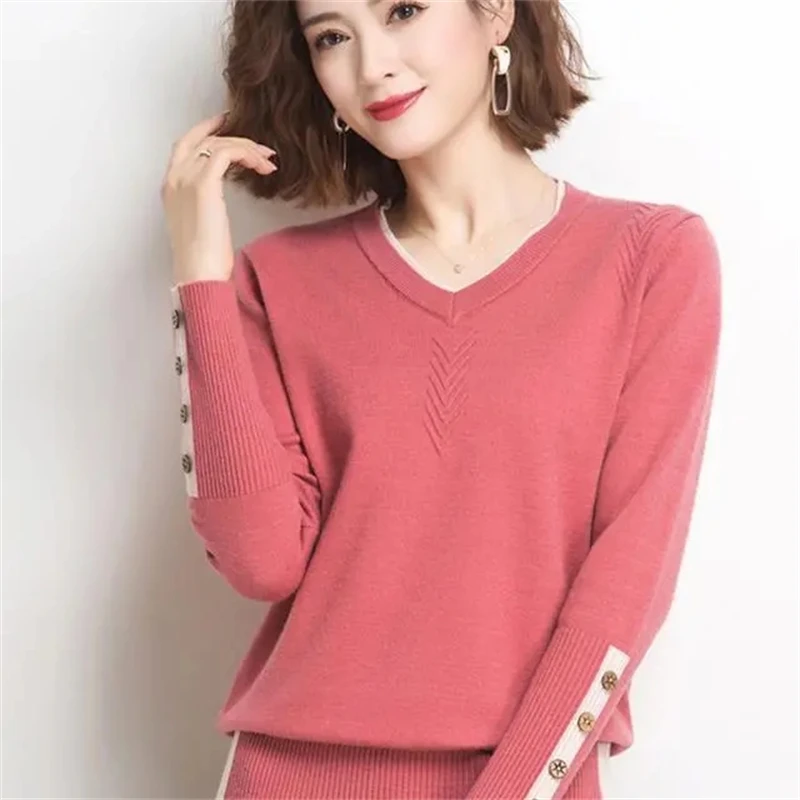 Women V-Neck Slim Sexy Sweater Knit Long Sleeve Solid Bottoming Sweater Casual Pullovers For Women 2024 Autumn Winter