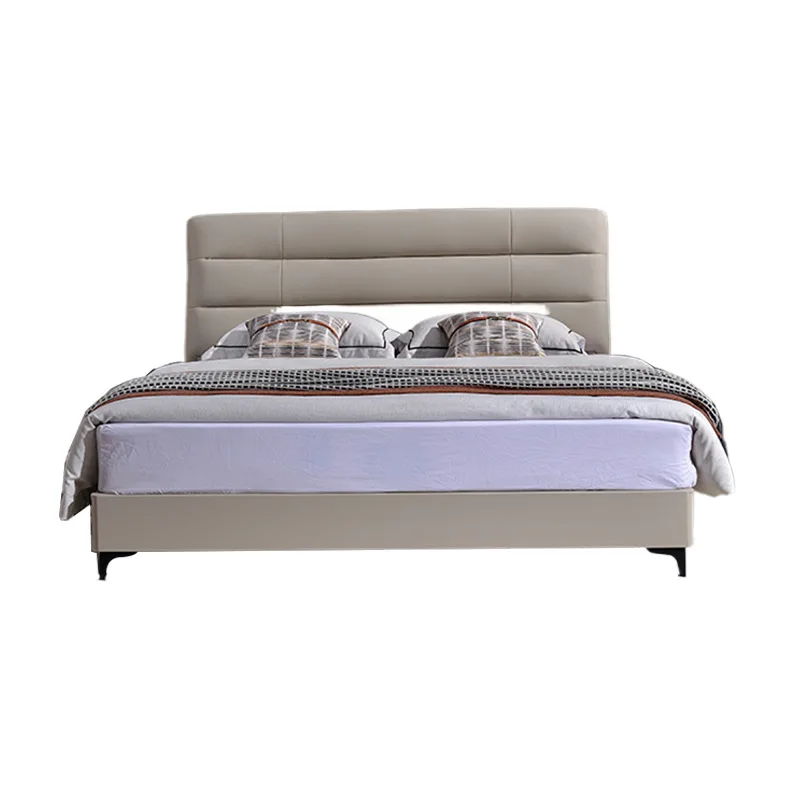 

Italian, minimalist, leather bed 1.8 Master bedroom, solid wood frame, modern, soft