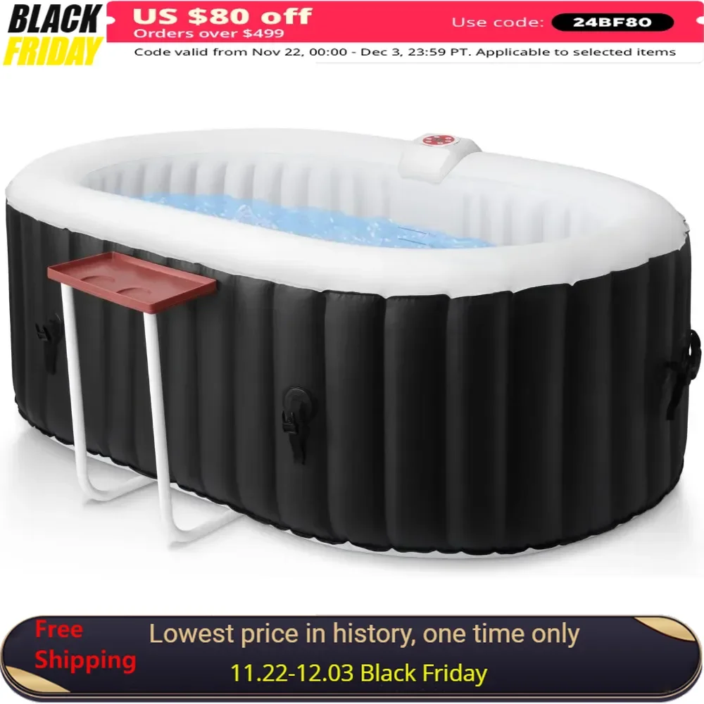 

Outdoor Hot Tub with 90 Bubble Jets, Cover, Filter Cartridges, Pump, Inflatable Portable Oval Spa, 2 Person Hot Tub