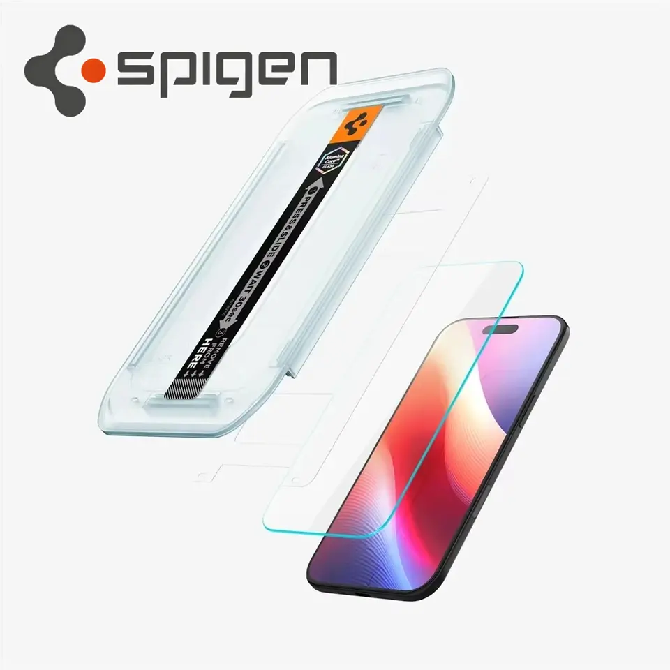 حامي شاشة Spigen Glas.tR EZ Fit من الزجاج المقسى عالي الدقة مع حماية المستشعر، 2 قطعة، متوافق مع iPhone 17 Pro Max و16 و15 و14 Plus