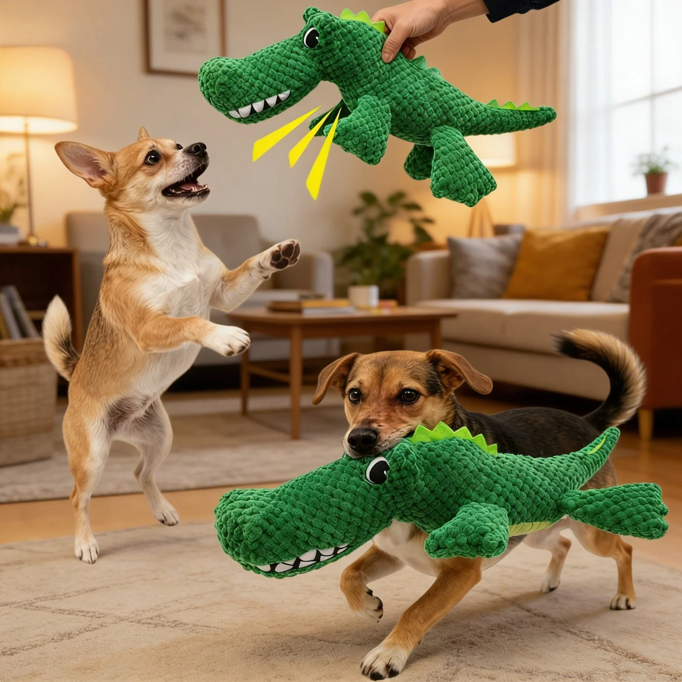 

Плюшевая игрушка для собак, интерактивная скрипучая игрушка для собак с прочным и жевательным дизайном динозавров для маленьких, средних и больших собак
