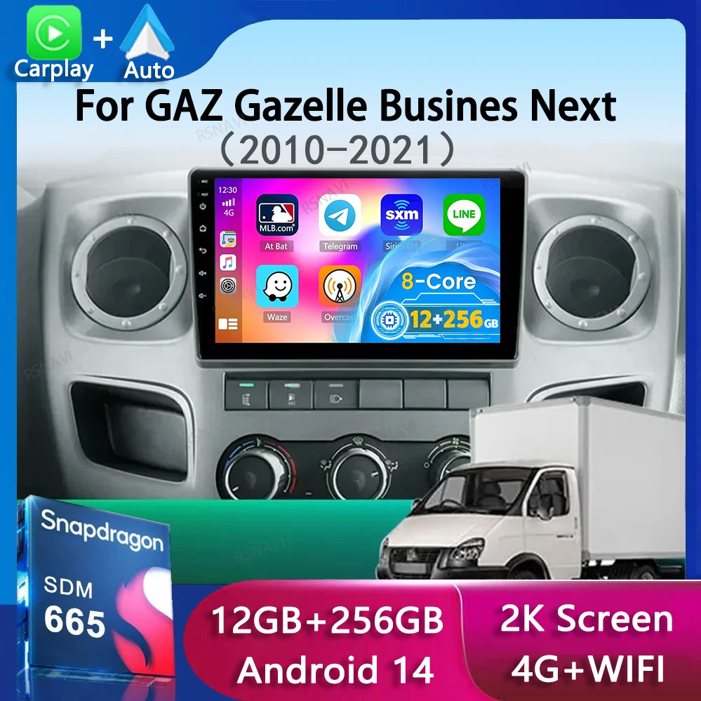 Android 14 Carplay Auto Car Radio For GAZ Gazelle Busines Next 2010-2021 GPS 2din Multimedia Video Player Navigation 2 DIN Audio