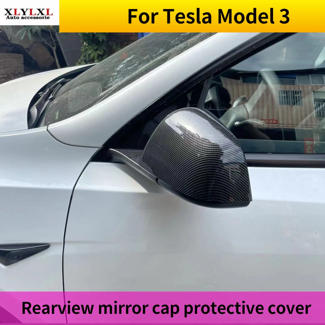 

matte Carbon fiber back electroplate For Tesla Model 3 Sides Decoration Rearview Mirror Cap Cover accessories