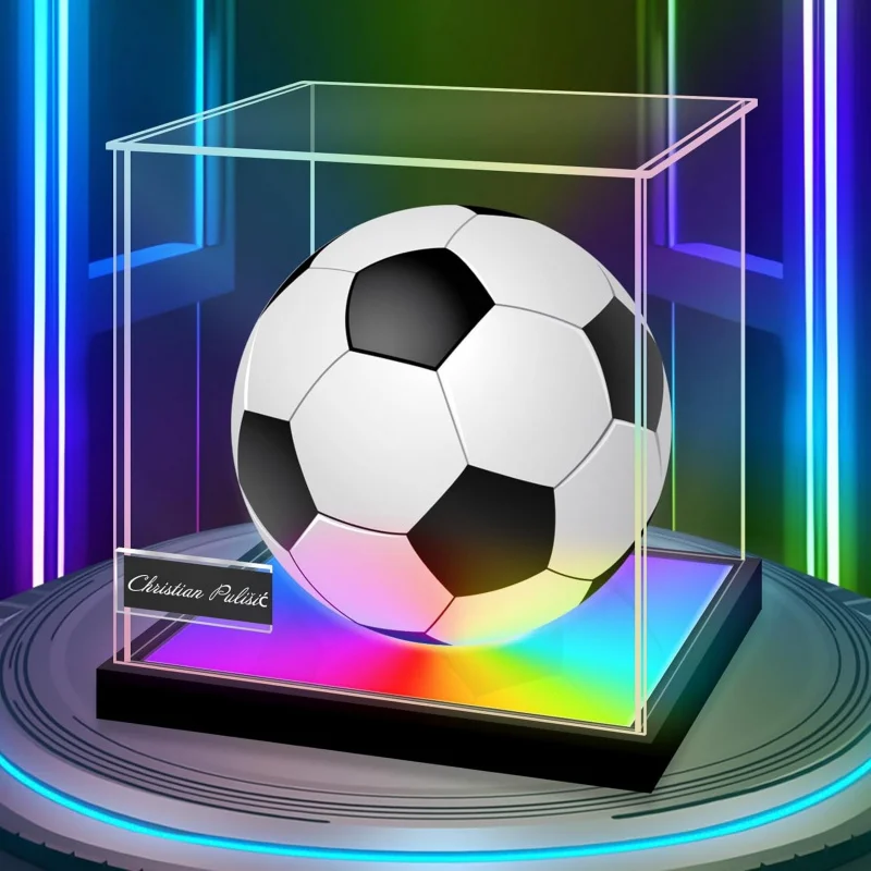 Acrylic DustProof Soccer Display Case with Color Changing LED Light, Clear Full Size Memorabilia Box for Autographed Ball