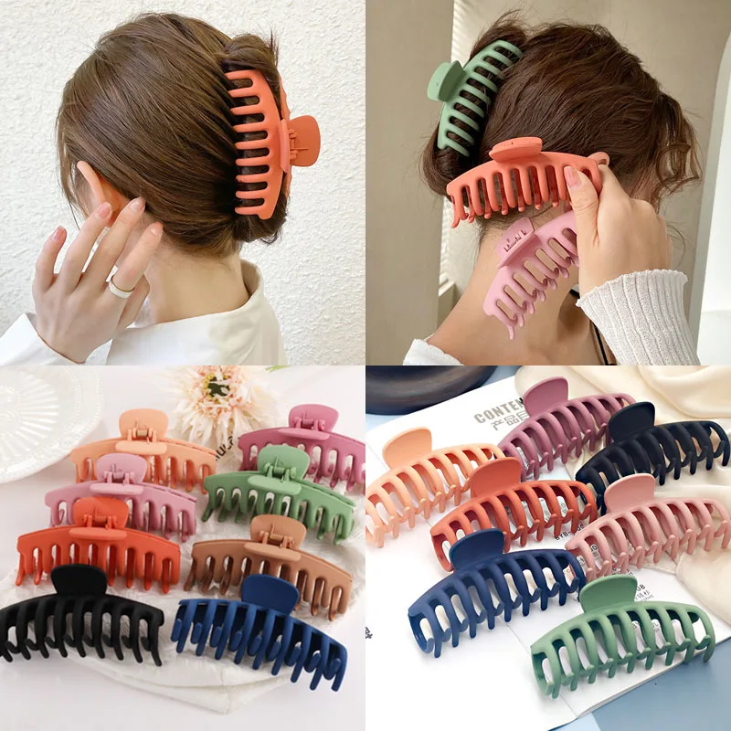 

2022 Korean Solid Big Hair Claws Elegant Frosted Acrylic Hair Clips Hairpins Barrettes Headwear For Women Girls Hair Accessories