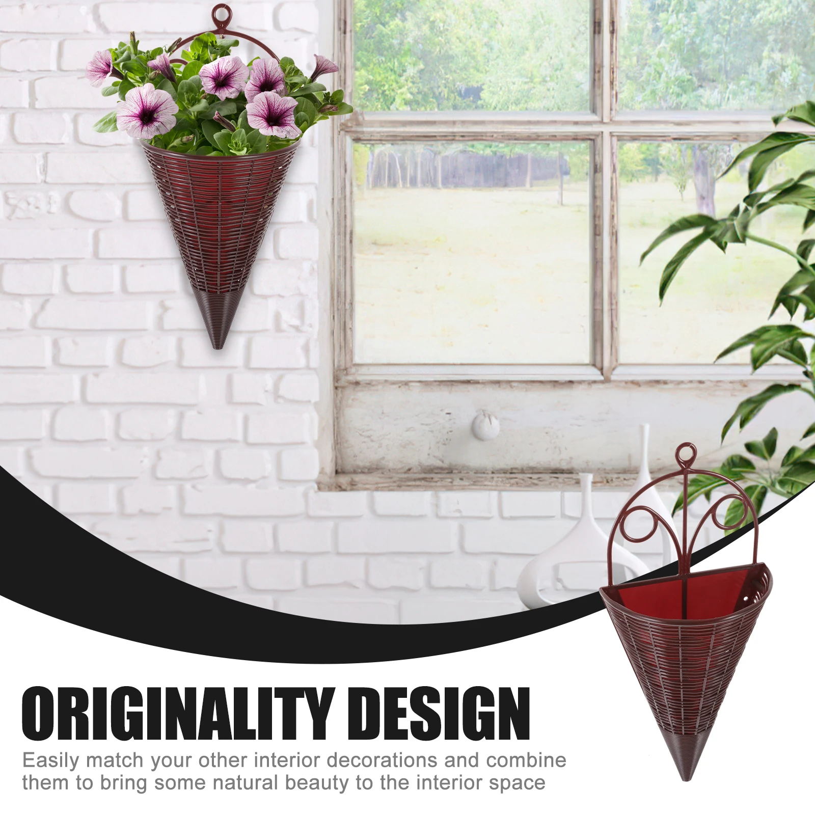 

5pcs Rattan Hanging Flower Basket Plastic Woven Hanging Storage Organizer Decorative Wall Baskets for Kitchen Door Wall Decor