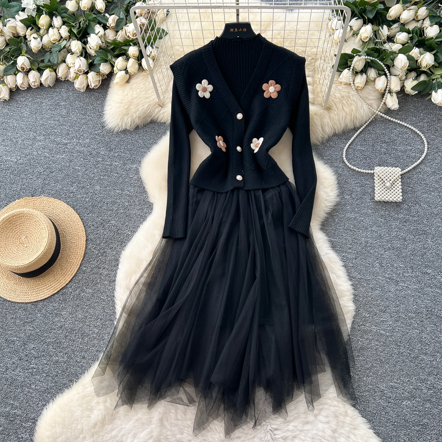 Chic vintage Maglia impiombata Maglia sottile Elegante Fata moda coreana Boho Vestito estivo da donna