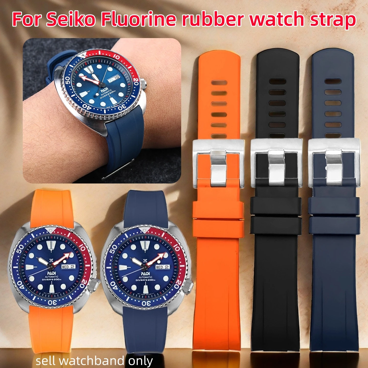 FKM Watch band For Seiko PROSPEX PADI Abalone SRPE99K1 Coke ring SRPA21J1 SRP777 SRP773 SRPC25 Fluorine rubber strap 20 22mm