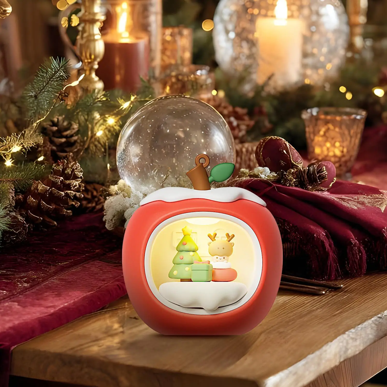 Lanterna notturna di Natale a forma di frutta Decorazioni natalizie Luce notturna Lampada di ricarica USB dimmerabile per le coppie al coperto delle vacanze invernali
