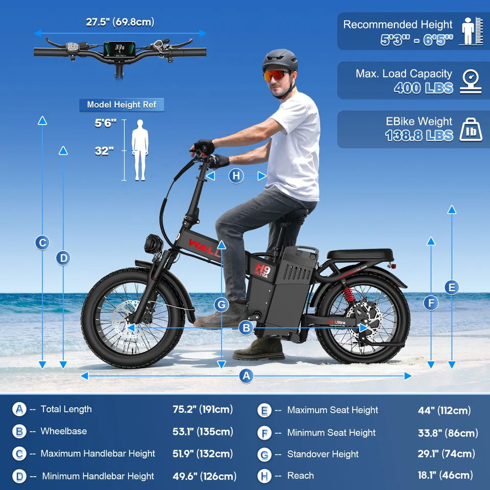 W Wallke H9 Ultra Electric Bike for Adults, 48V 40Ah Long Range Ebike, Fast E-Bike, 20"x4" Fat Tire Electric Bicycle, Torque Sensor, UL2849 image 8