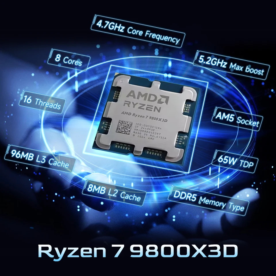 AMD Ryzen 7 9800X3D 8-Core 16-Thread 4.7GHz R7 9800X3D DDR5 Socket