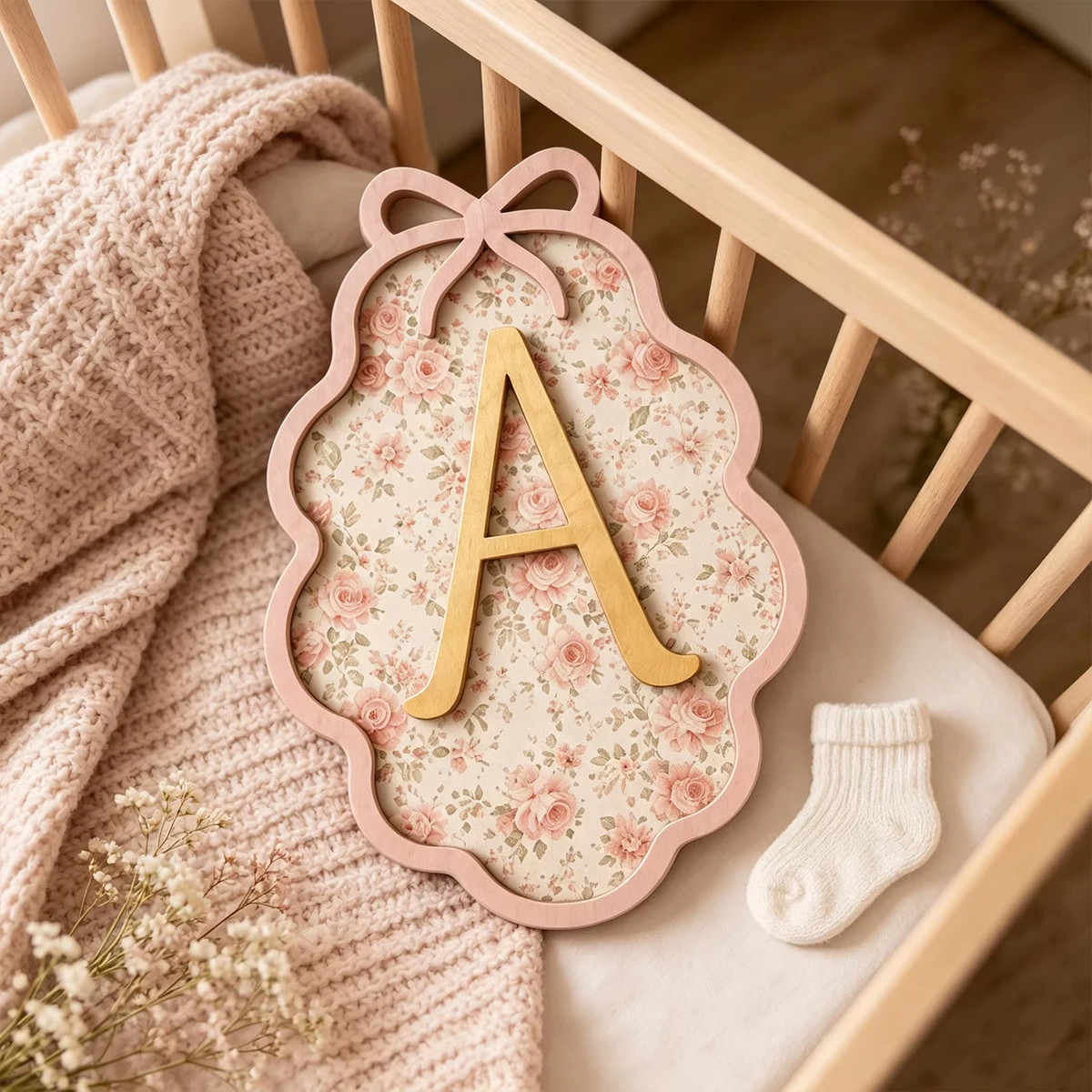 Custom Creative Flower Single Letter Wooden Name Plaque,Home Room Office Wall Door Decor,DIY Paintable,Birthday Wedding Gift