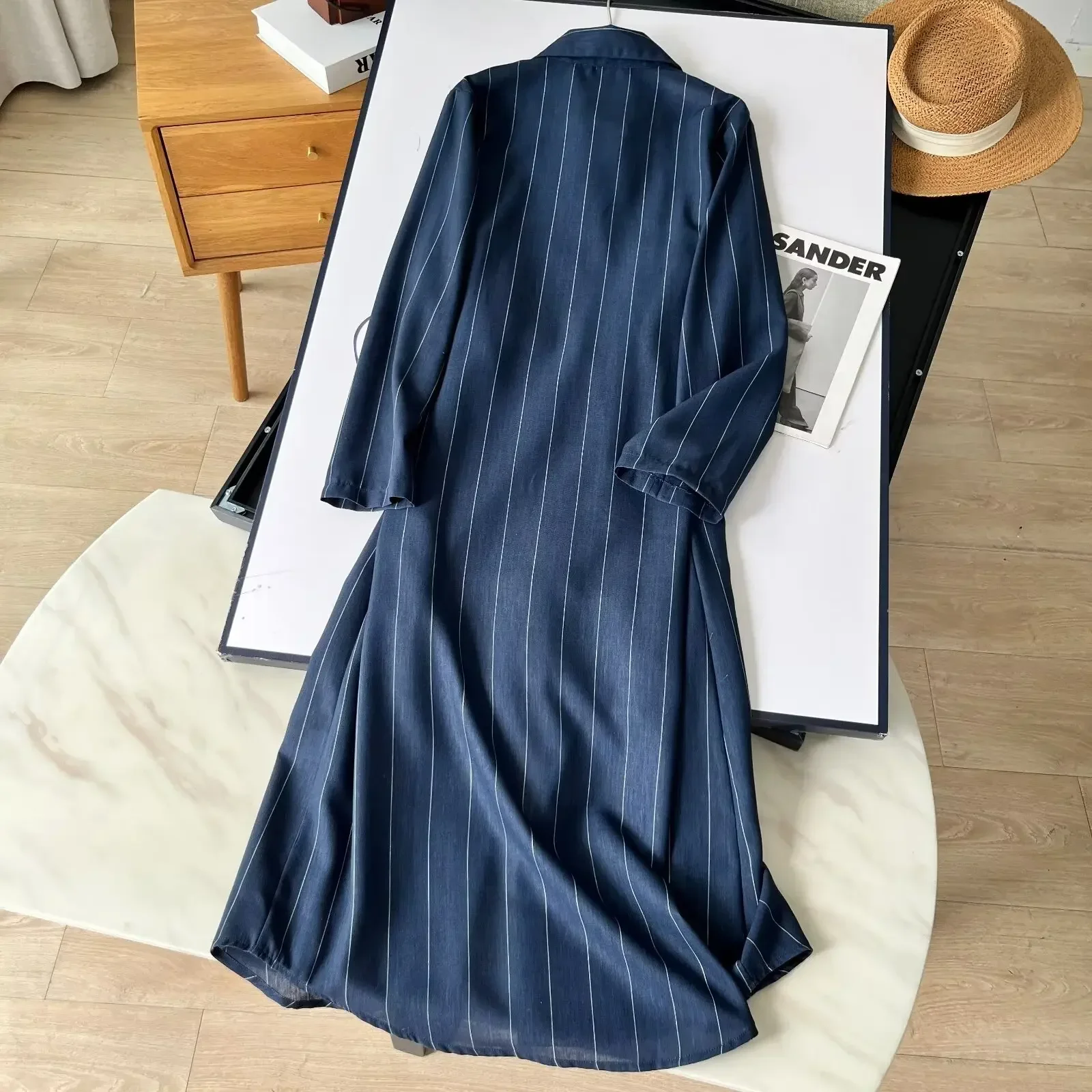 Women's 2023 New Chic Fashion Lazy Wind Knot Loose Striped Shirt Dress Retro Long-sleeved Women's Dress Vestidos Mujer