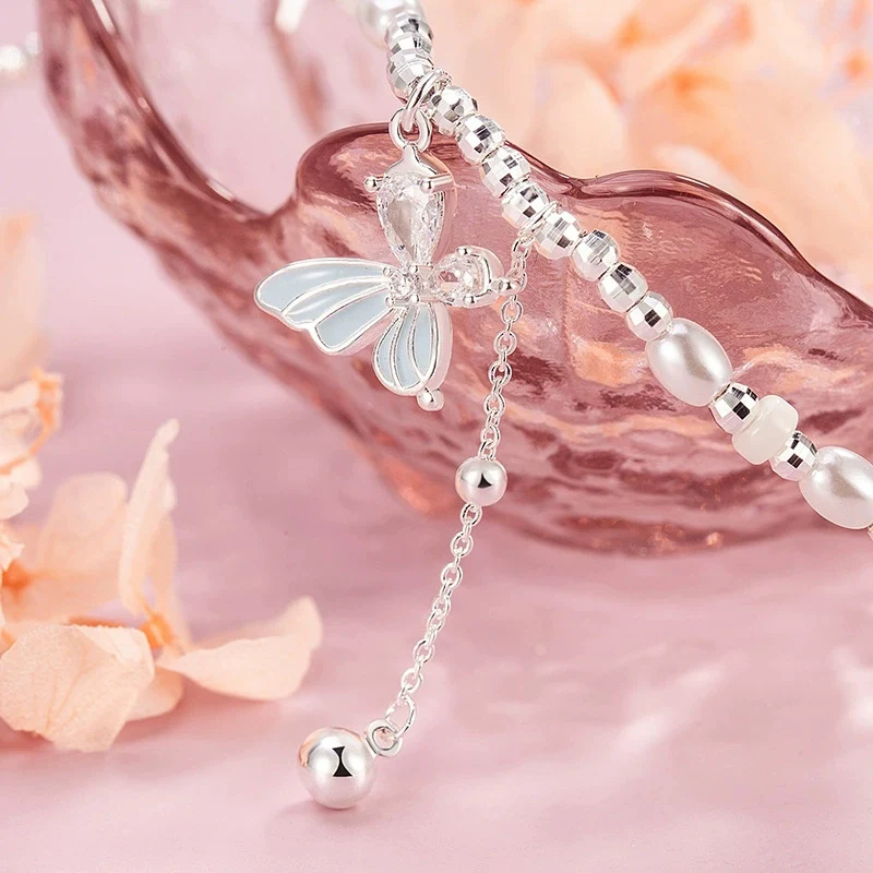 2026 New Style Blue Butterfly Pearl Tassel Necklace - High-end Light Luxury 925 Silver Women's Necklaces Lady Gift KOFSAC