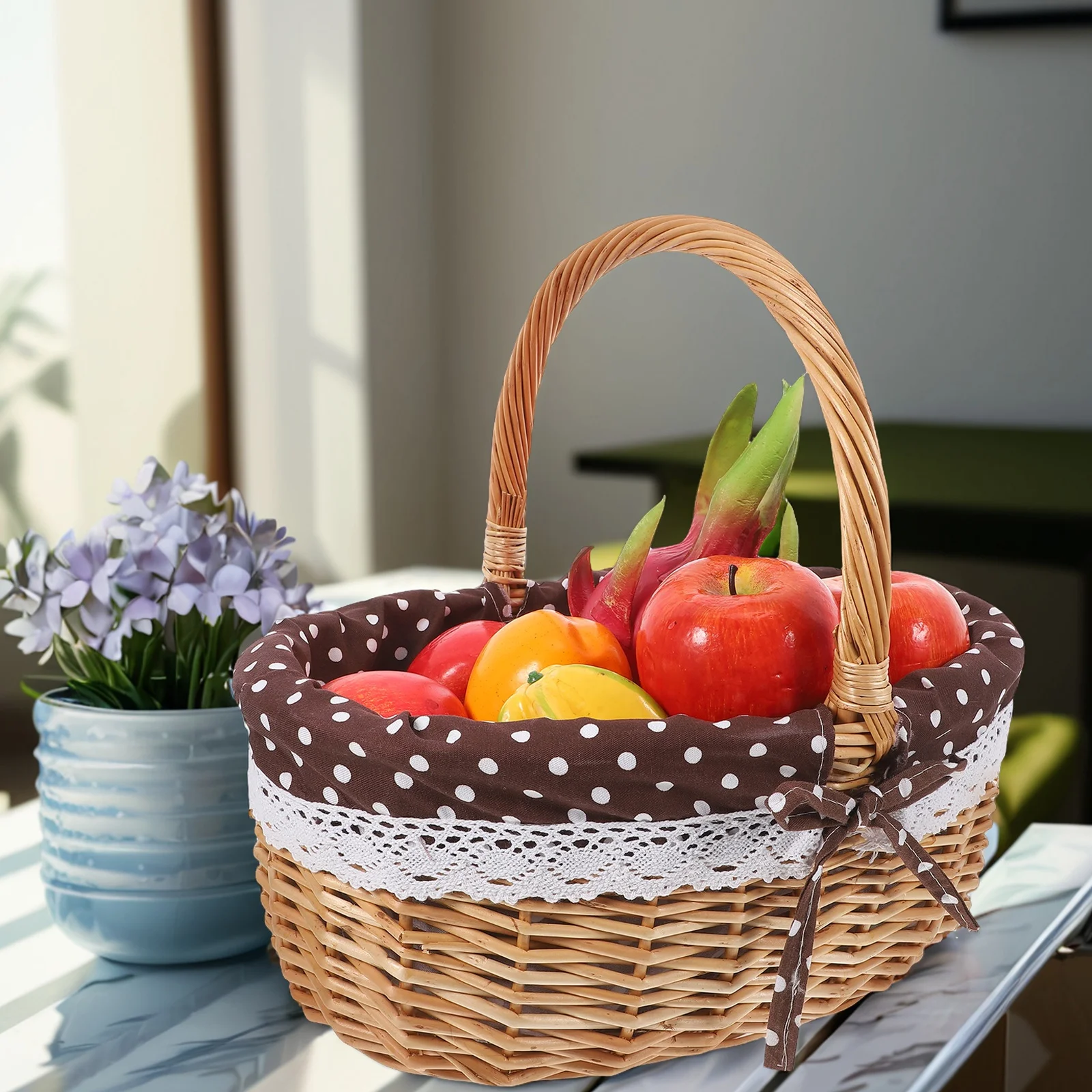 Cestino da picnic in rattan, contenitori per sacchetti a cono dolce, contenitori per donazioni in legno, contenitore per il pane