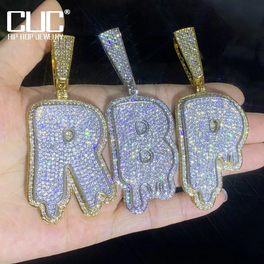 

CUC Double Layer Drip Letter Pendant For Men Women Gold Silver Color Hip Hop Necklace Chain Rock Jewelry Gift Single A-Z