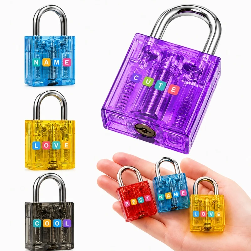 5-Pack Transparent Colorful Mini Padlock Set, DIY Letter Sticker Personalized Name Locks for Diaries, Lockers, Backpacks, Party