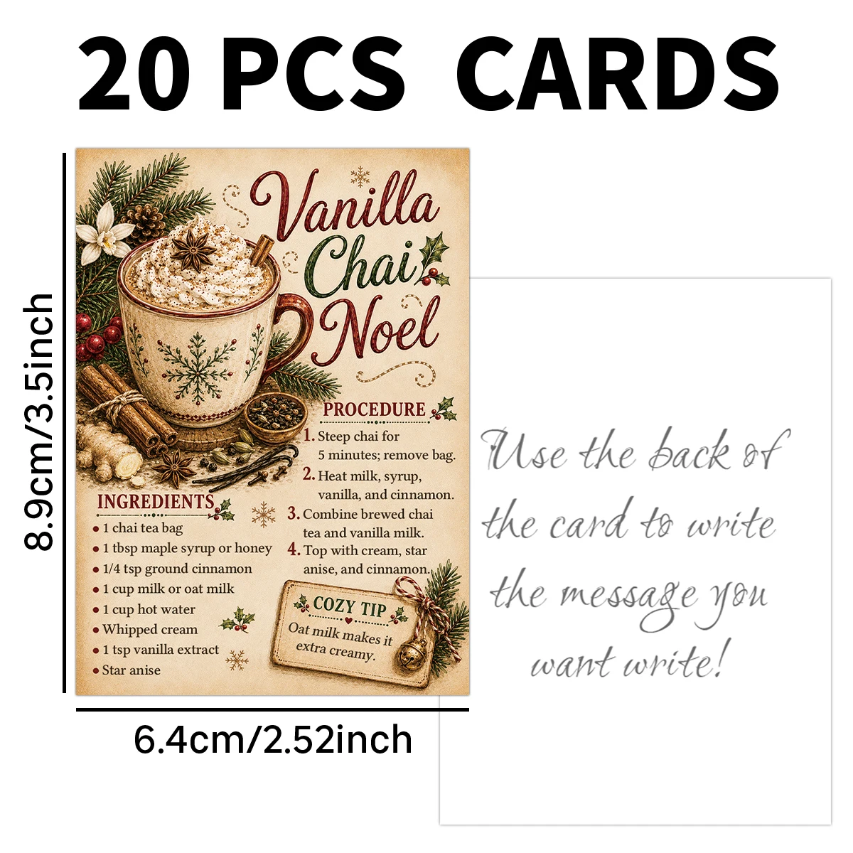 20 Stück Weihnachts-Getränke-Rezeptkarten, Getränke-Zutatenliste/Schritt-für-Schritt-Anleitung, für Küchen- und Kaffeebar-Dekoration, selbstgemachte Geschenke – Detail 3