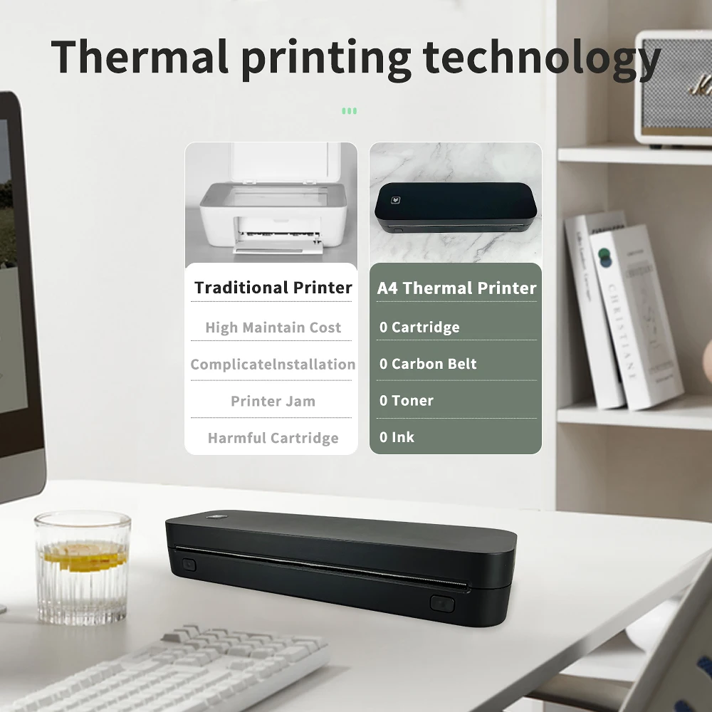 Portable A4 Thermal Printer Document Tattoo Printer Mini Bluetooth Desk Printer Notes lmage Printing Machine For Office Business