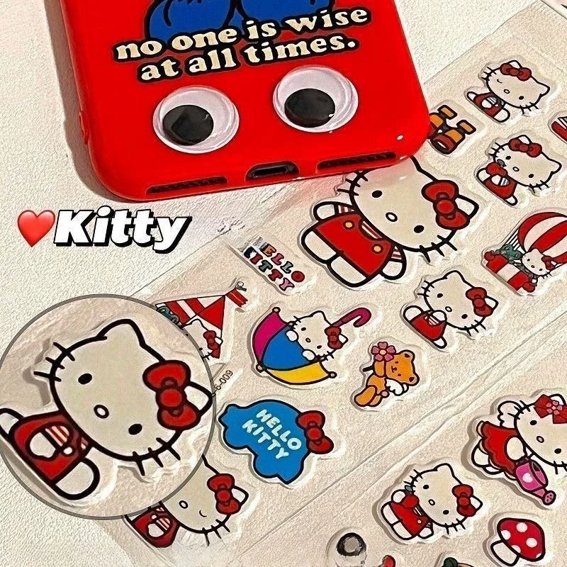 12pcs Steets Kawaii Sanrio Hello Kitty Bubble Stickers Cute Three-Dimensional 3D Stickers Cartoon Kids Toys Gift DIY Decals