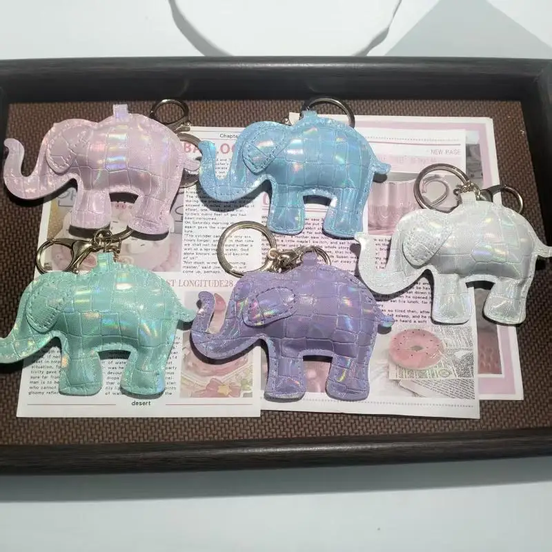 Elephant Animal Keychain Holographic Crocodile Pattern PU Leather Durable Backpack Decor Gift for Animal Enthusiasts