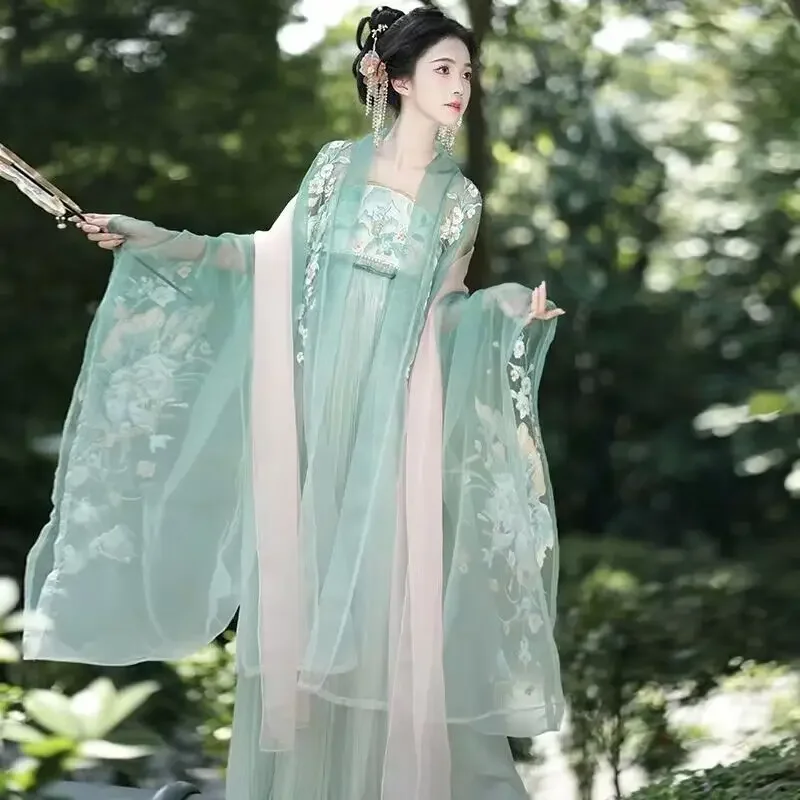 Hanfu Dress Women Chinese Traditional Halloween Fairy Cosplay Costume Vintage Embroidery Green Hanfu Birthday Dress Plus Size XL