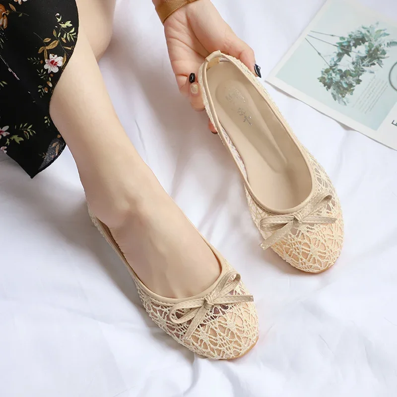 2024 New Women Flats Shoes Ballet Flats Fashion Bow-Knot Women Shoes Slip On Cut Outs Flat Sweet Hollow Summer Female Shoes