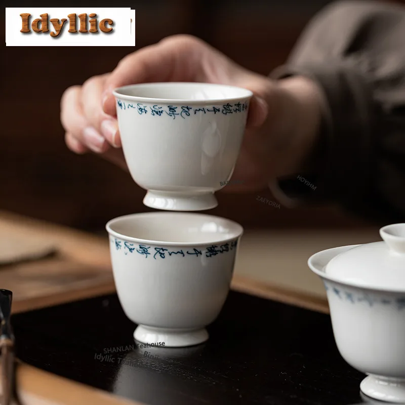HOYIHM 2pc/lot Plant Ash Handwritten Poetry Teacup Japanese Tea Bowl Cute Cup Tea-tasting Personal Cup Chazhan Master Cups 80ml