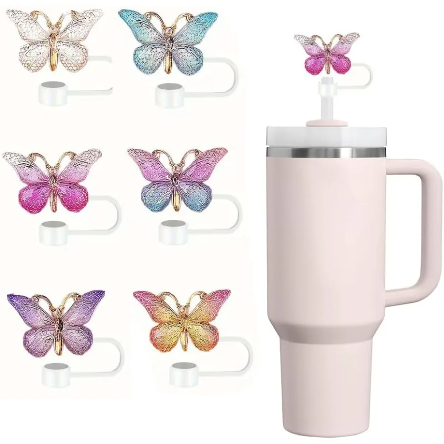 فراشة ستانلي غطاء من القش 10 مللي متر بلينغ سترا توبي لكأس ستانلي 30 و 40 أوقية قابلة لإعادة الاستخدام بهلوان اكسسوارات لطيف tion هدية f #1