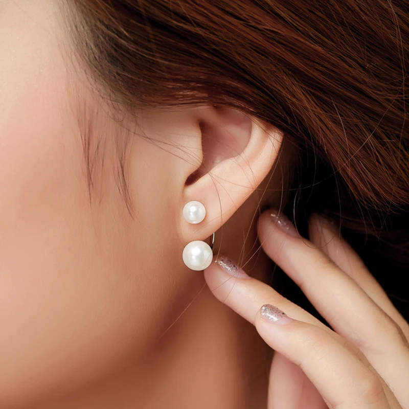 Solid 925 Sterling Silver Woman\'s New Jewelry Fashion U Shape Pearl Stud Earrings FQL23706