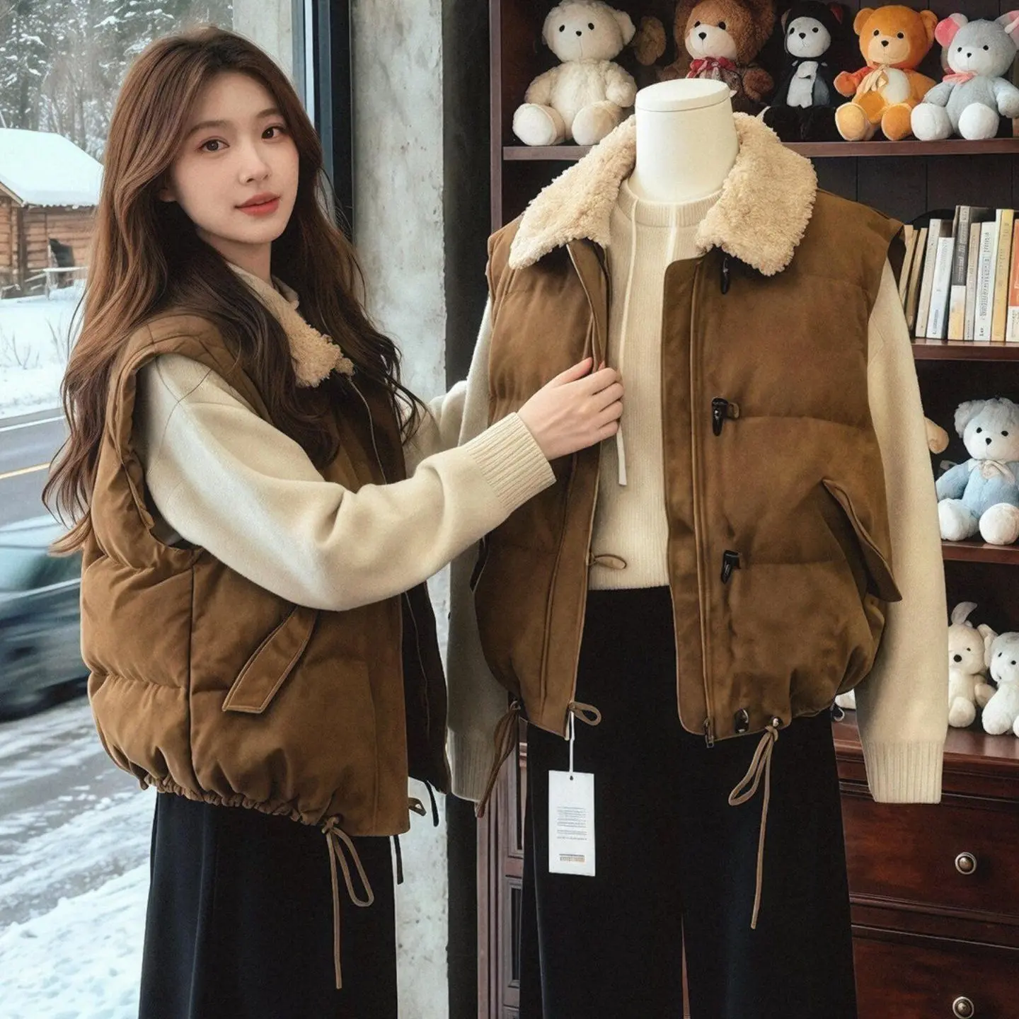 150Kg Extra Large Size Autumn And Winter New Women's Fashion Splicing Lapel Sleeveless Vest Warm Thickened Vest Jacket