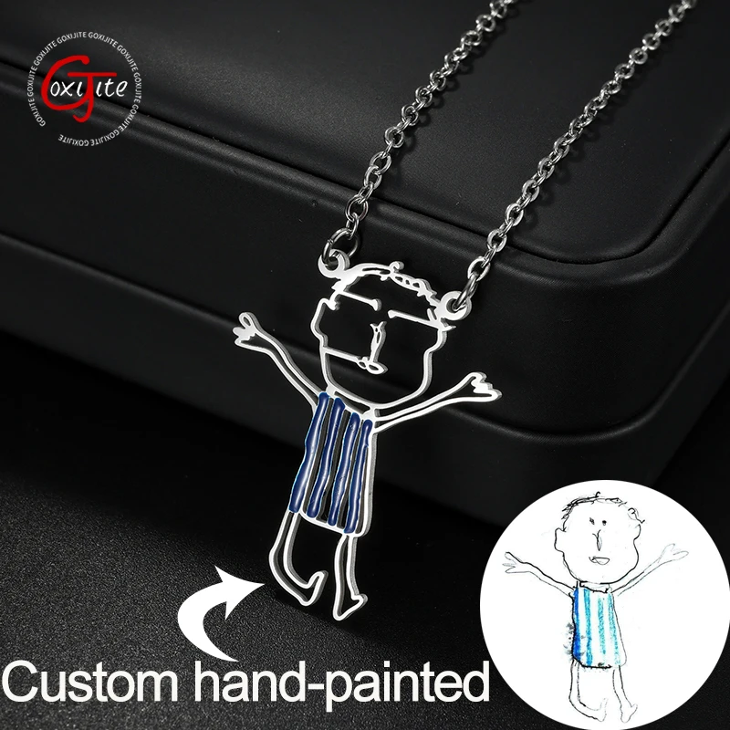 

Goxijite Custom Children's Drawing Drip Oil Necklaces Stainless Steel Personalized Design Logo Necklace Women Men Jewelry Gift