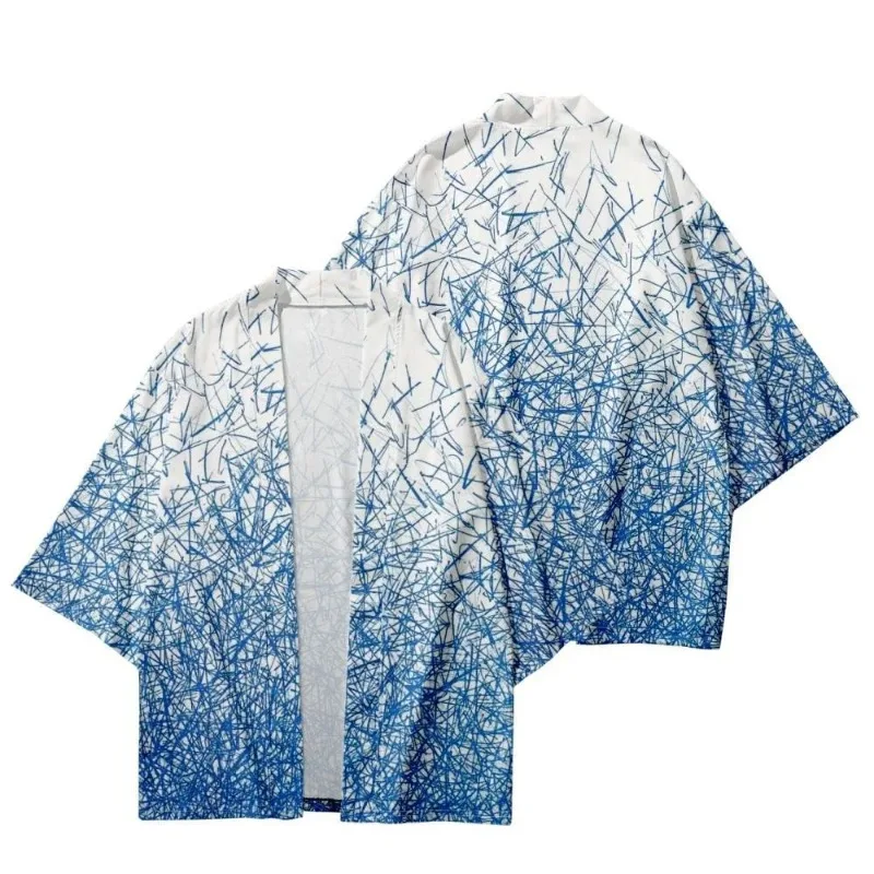 Japanese Fashion Geometry Print Kimono Beach Yukata Cosplay Cardigan Shirts Women Men Haori Traditional Robe Streetwear Tops